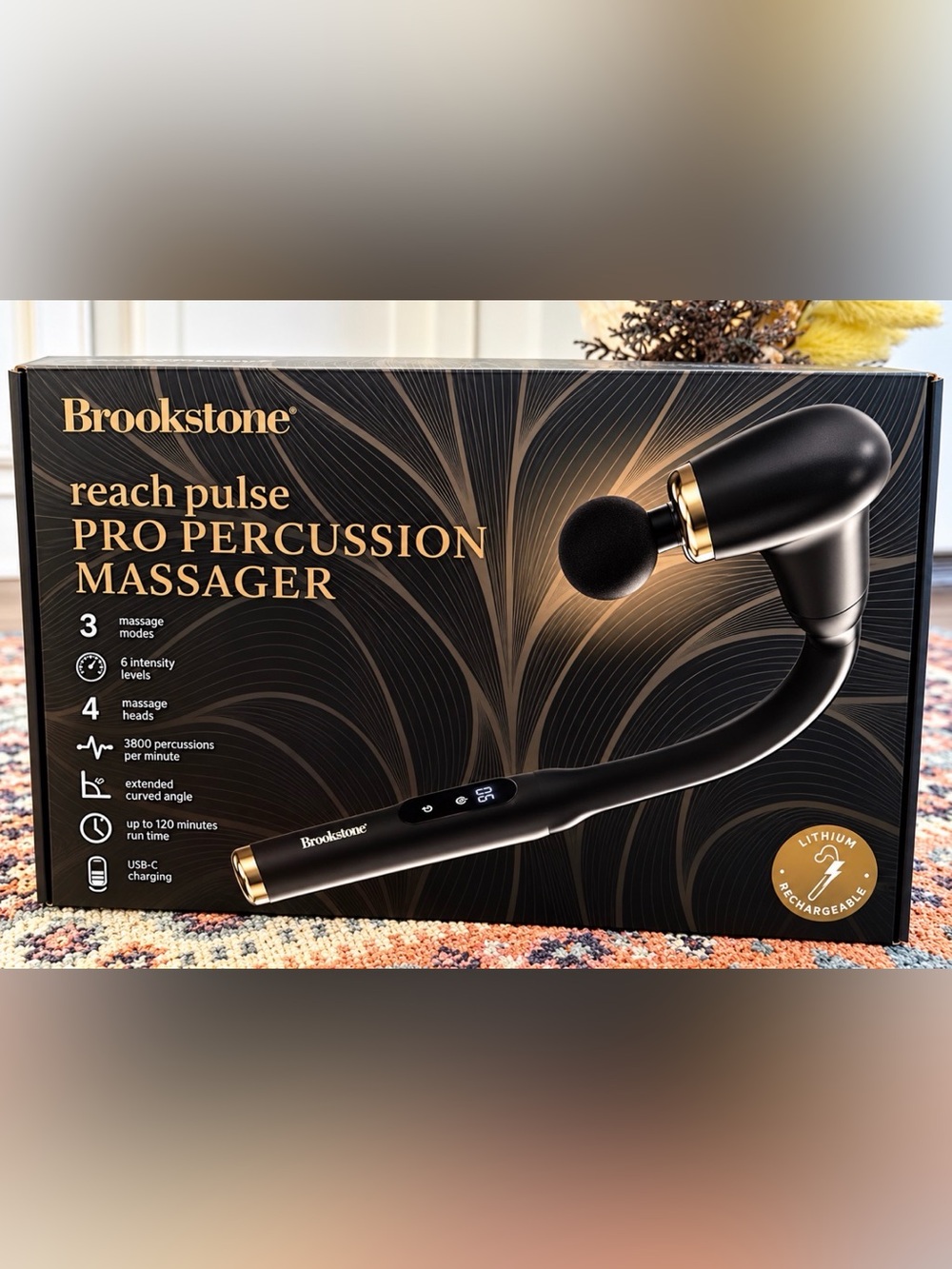 New Brookstone Reachpulse Pro Long Handle Percussion Massager – 6-Speed Deep